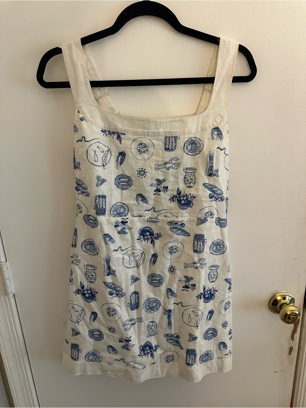 Abercrombie & Fitch Cream Mini Dress with Blue Print Coastal Euro Summer